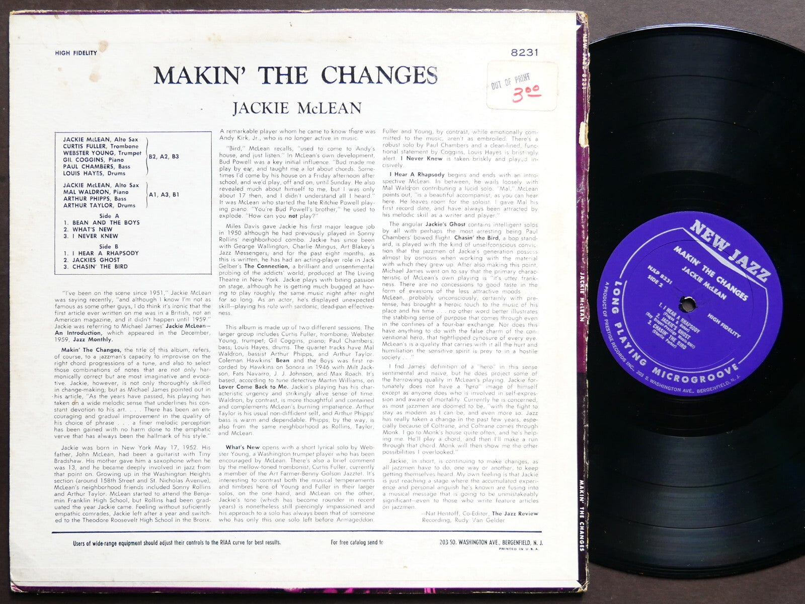 JACKIE MCLEAN Makin' The Changes LP NEW JAZZ NJLP 8231 US 1963 MONO Mal Waldron