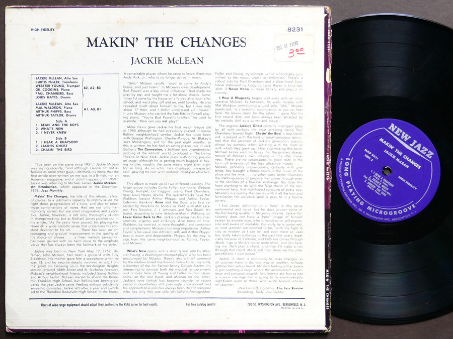JACKIE MCLEAN Makin' The Changes LP NEW JAZZ NJLP 8231 US 1963 MONO Mal Waldron
