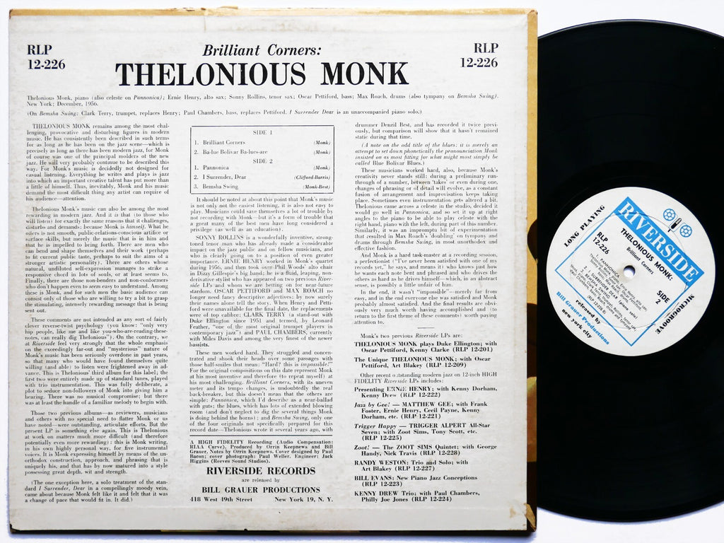 THELONIOUS MONK Brilliant Corners LP RIVERSIDE RLP 12-226 DG MONO Sonny Rollins