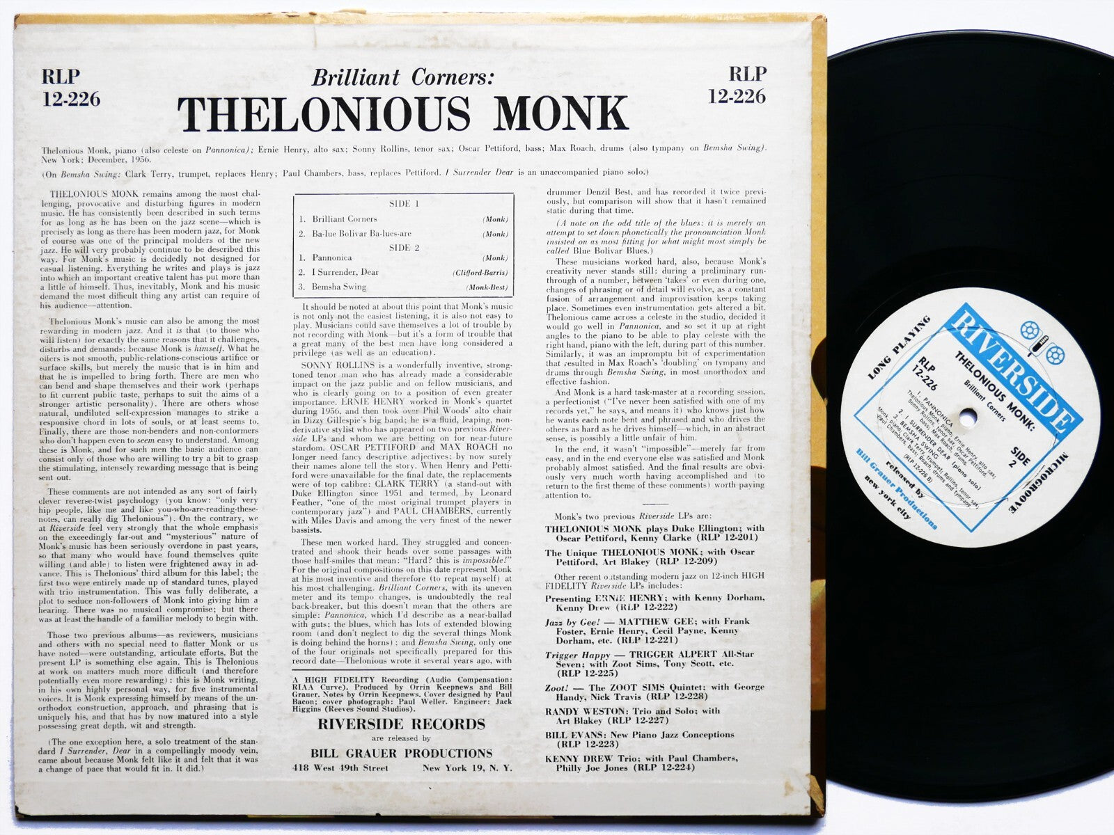 THELONIOUS MONK Brilliant Corners LP RIVERSIDE RLP 12-226 DG MONO Sonny Rollins