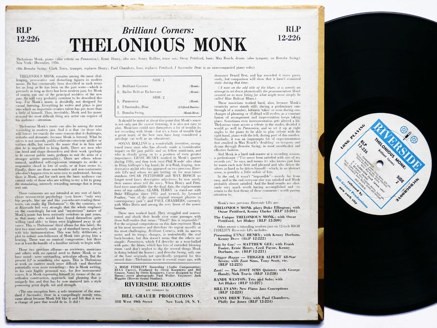 THELONIOUS MONK Brilliant Corners LP RIVERSIDE RLP 12-226 DG MONO Sonny Rollins