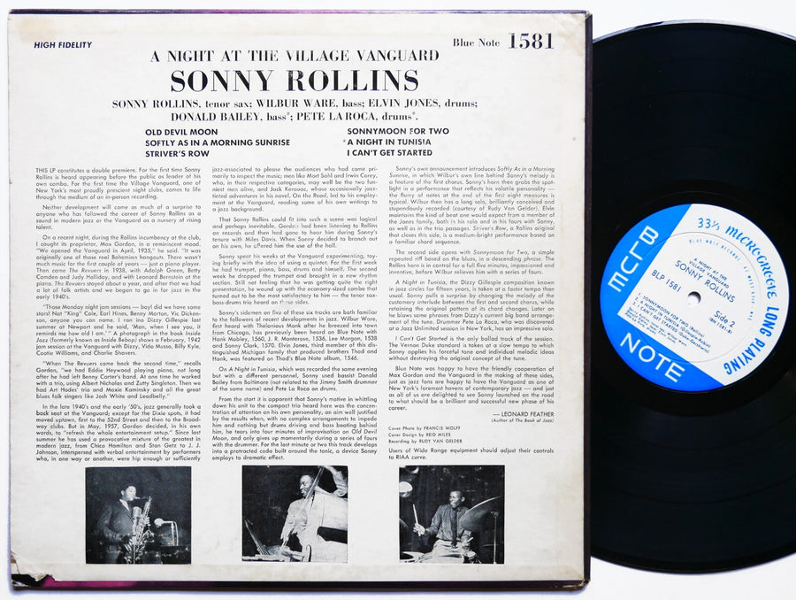 SONNY ROLLINS A Night At The Village Vanguard LP BLUE NOTE 1581 US 1959 EAR MONO