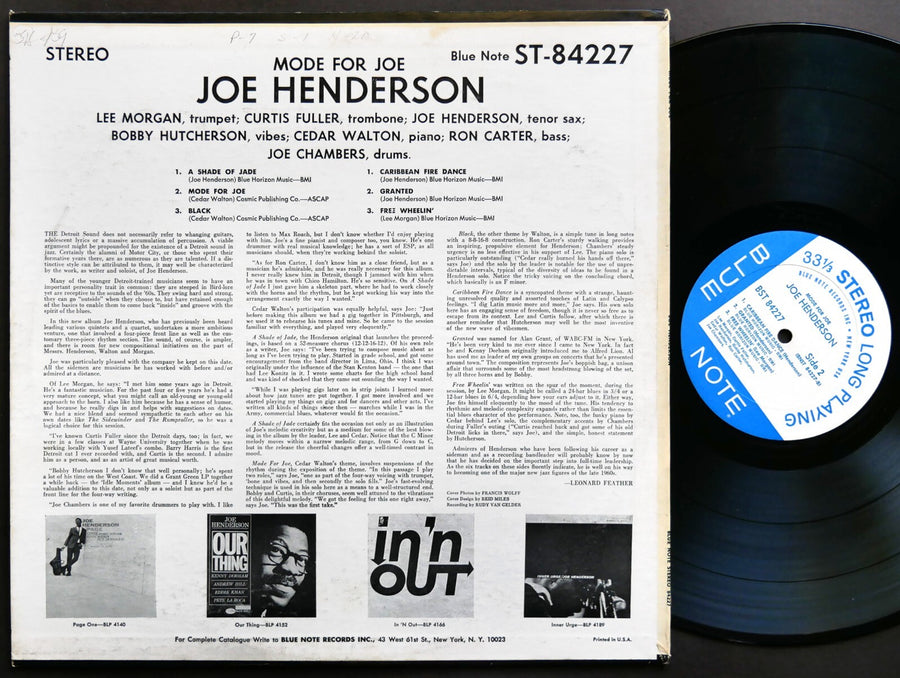 JOE HENDERSON Mode For Joe LP BLUE NOTE BST 84227 US '66 NY RVG Lee Morgan CLEAN