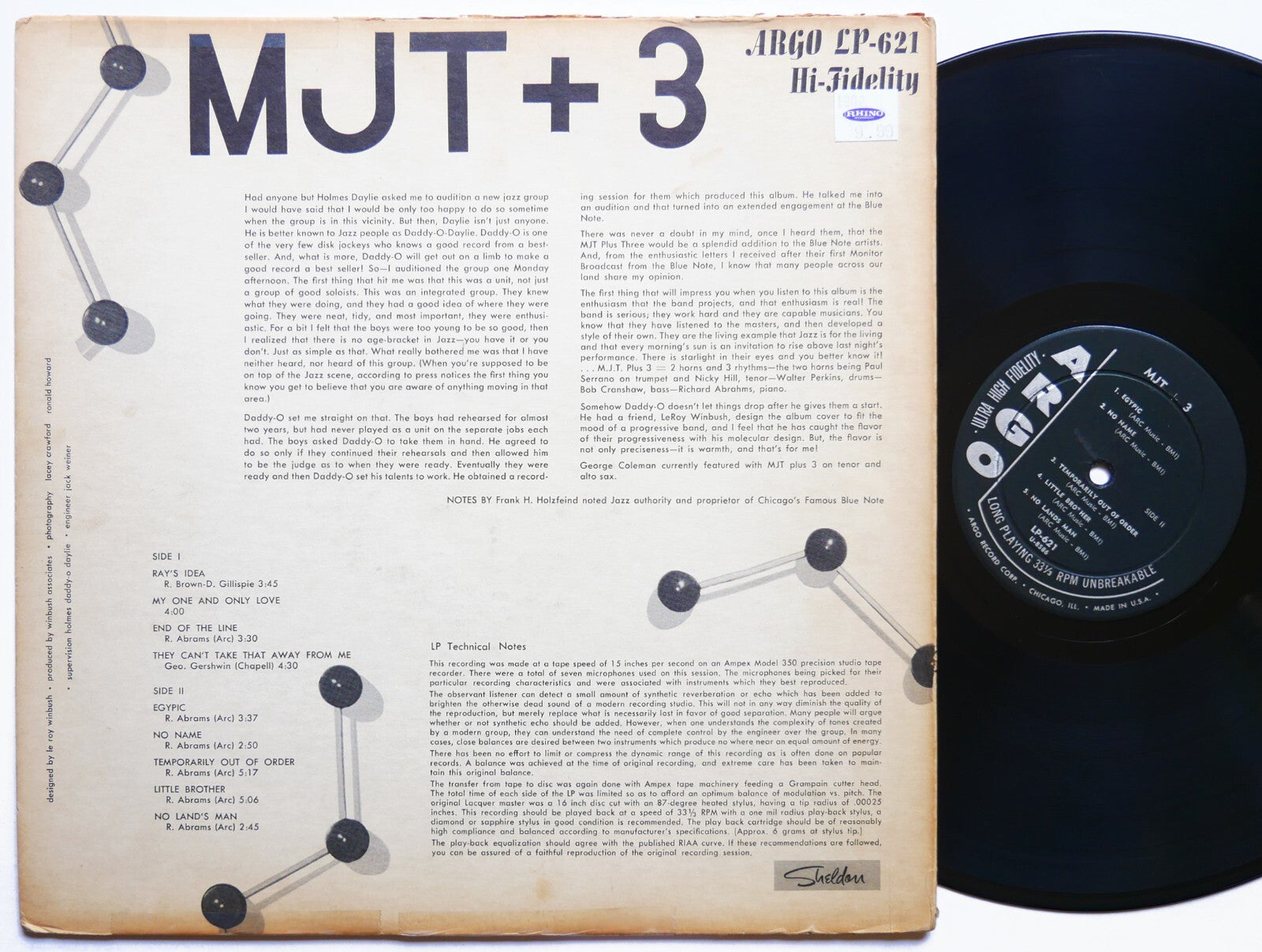 MJT + 3 LP ARGO LP 621 US 1957 JAZZ DG MONO Richard Abrahms Bob Cranshaw Daddy-O