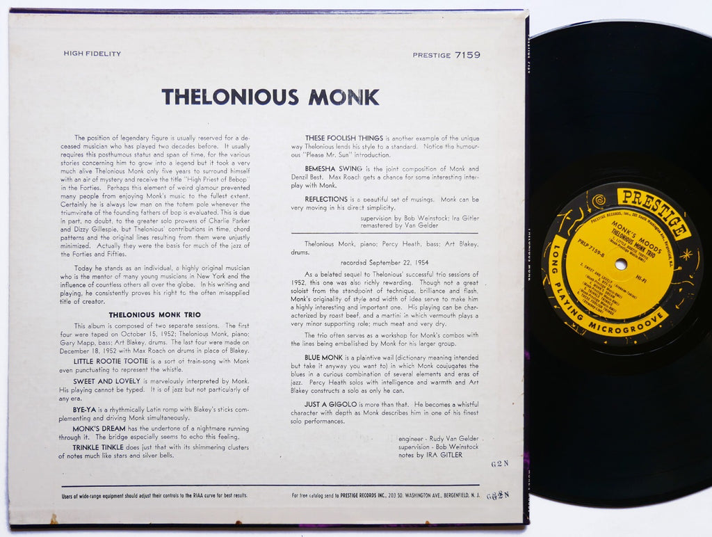 THELONIOUS MONK Monk's Moods LP PRESTIGE PRLP 7159 US 1959 NJ DG MONO Art Blakey