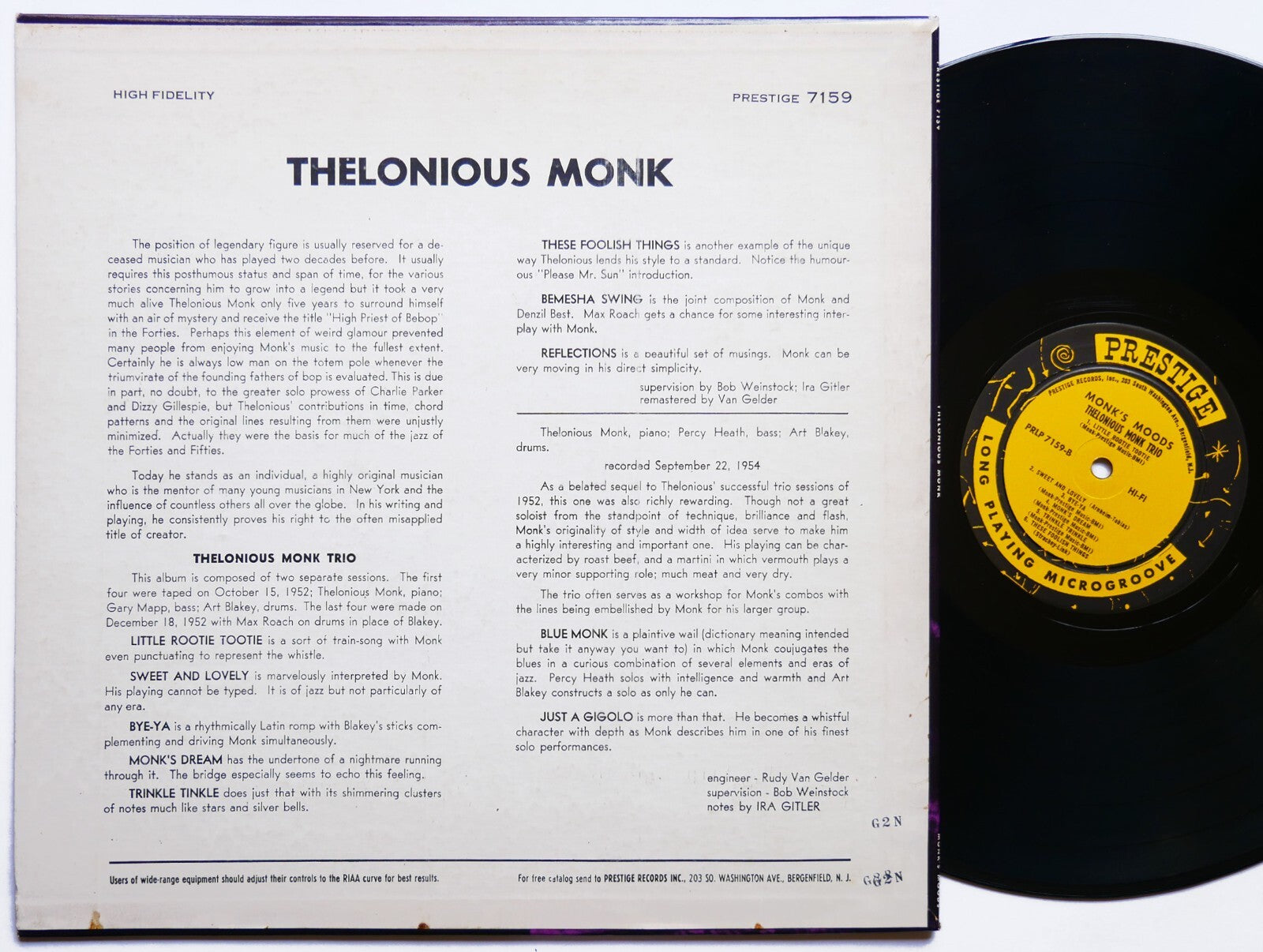 THELONIOUS MONK Monk's Moods LP PRESTIGE PRLP 7159 US 1959 NJ DG MONO Art Blakey