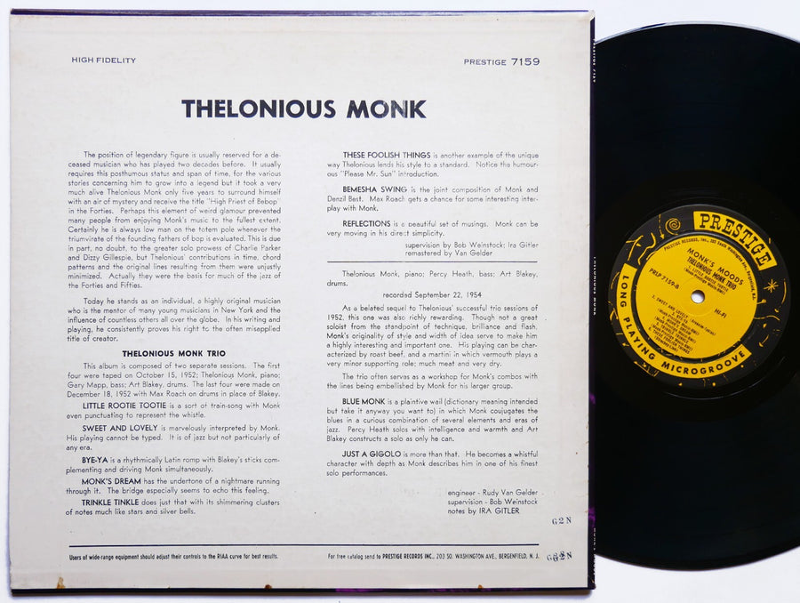 THELONIOUS MONK Monk's Moods LP PRESTIGE PRLP 7159 US 1959 NJ DG MONO Art Blakey