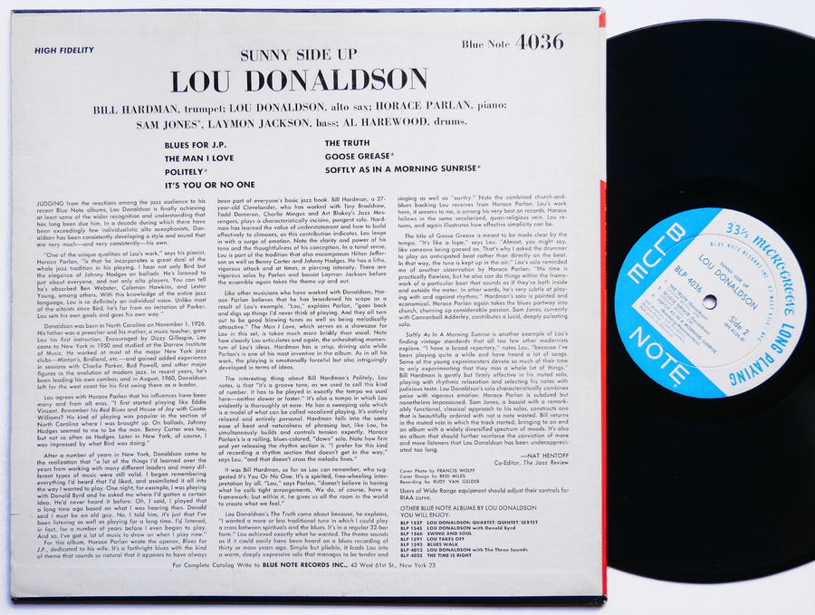LOU DONALDSON Sunny Side Up LP BLUE NOTE BLP 4036 US 1960 EAR MONO Horace Parlan