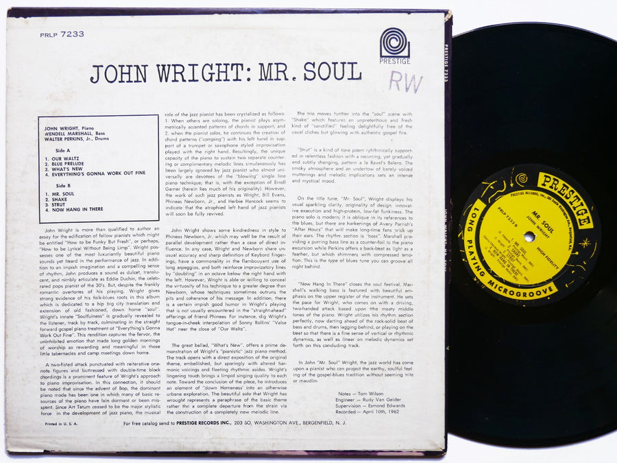JOHN WRIGHT Mr. Soul LP PRESTIGE PR 7233 US 1962 NJ RVG MONO Wendell Marshall