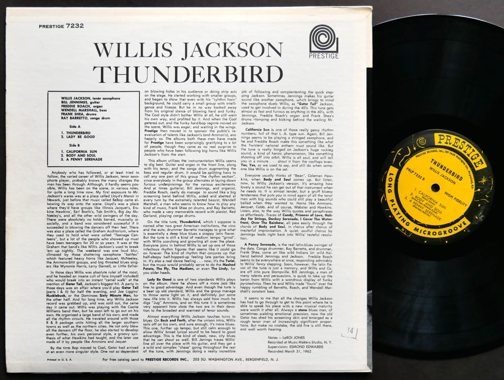 WILLIS JACKSON Thunderbird LP PRESTIGE 7232 RVG MONO Freddie Roach Ray Barretto
