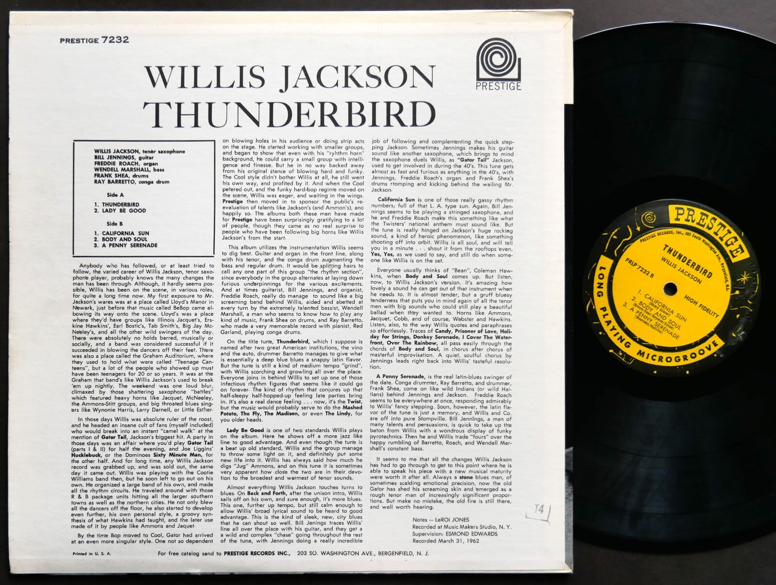 WILLIS JACKSON Thunderbird LP PRESTIGE 7232 RVG MONO Freddie Roach Ray Barretto