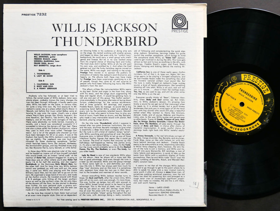 WILLIS JACKSON Thunderbird LP PRESTIGE 7232 RVG MONO Freddie Roach Ray Barretto
