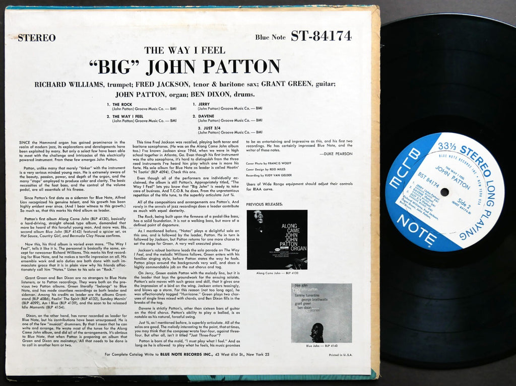 BIG JOHN PATTON The Way I Feel LP BLUE NOTE BST 84174 US 1964 NY RVG Grant Green