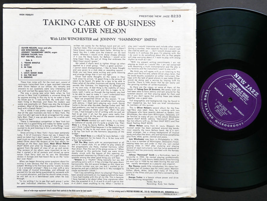 OLIVER NELSON Taking Care Of Business LP NEW JAZZ NJLP 8233 US 1960 RVG DG MONO