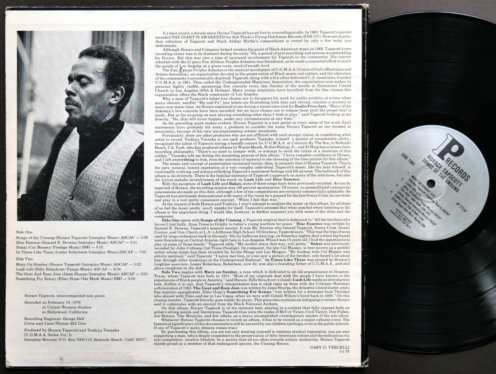 HORACE TAPSCOTT Songs Of The Unsung LP INTERPLAY RECORDS IP-7714 US 1978 JAZZ