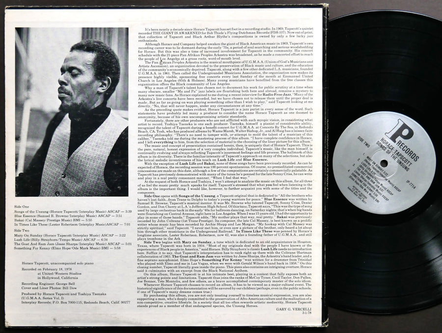 HORACE TAPSCOTT Songs Of The Unsung LP INTERPLAY RECORDS IP-7714 US 1978 JAZZ
