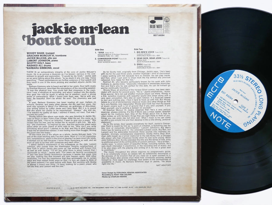 JACKIE MCLEAN 'Bout Soul LP BLUE NOTE 84284 Grachan Moncur III Rashied Ali CLEAN
