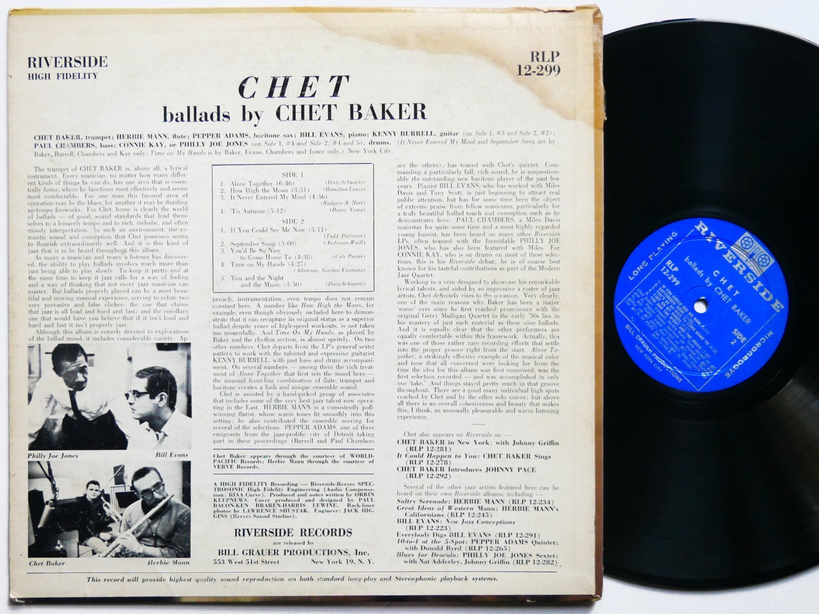 CHET BAKER Chet LP RIVERSIDE RLP 12-299 US 1959 DG MONO Bill Evans Kenny Burrell
