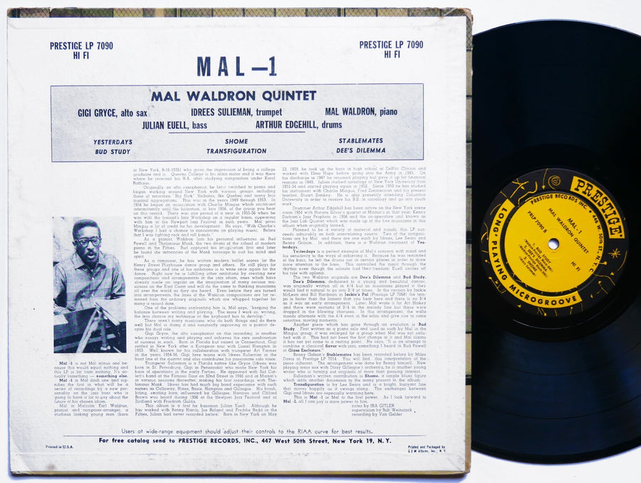 MAL WALDRON GIGI GRYCE IDREES SULIEMAN Mal-1 LP PRESTIGE 7090 US 1957 DG MONO