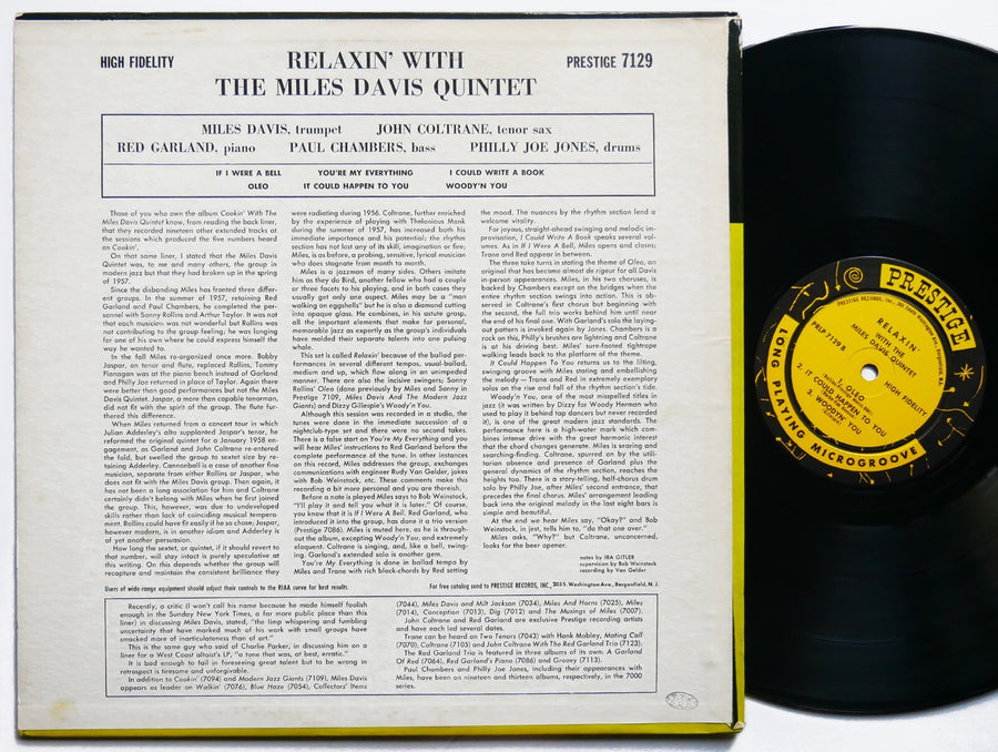 MILES DAVIS Relaxin' LP PRESTIGE PRLP 7129 NJ RVG MONO John Coltrane Red Garland