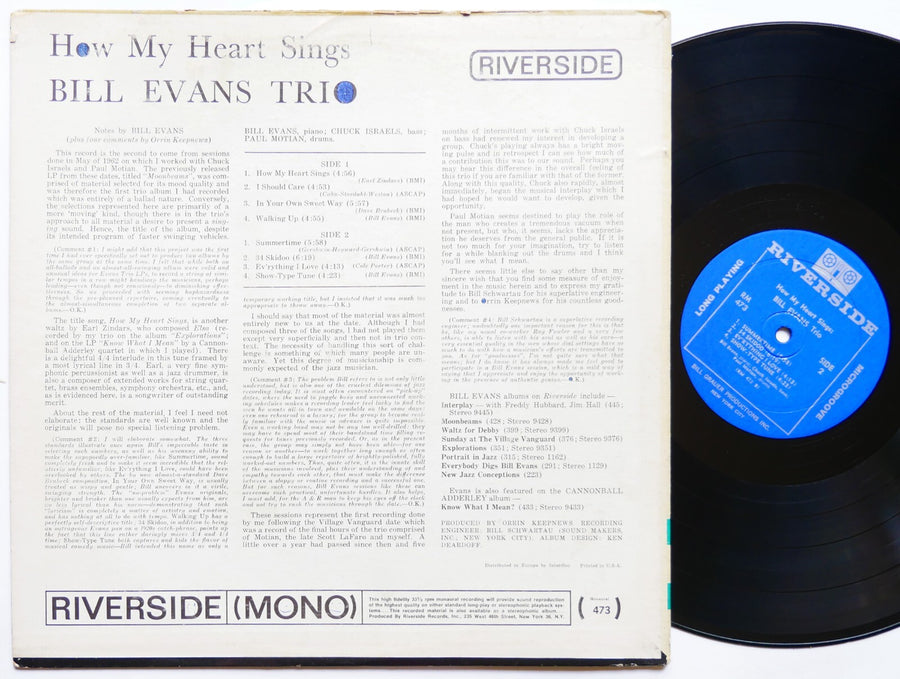 BILL EVANS TRIO How My Heart Sings LP RIVERSIDE RECORDS RM 473 US 1964 DG MONO