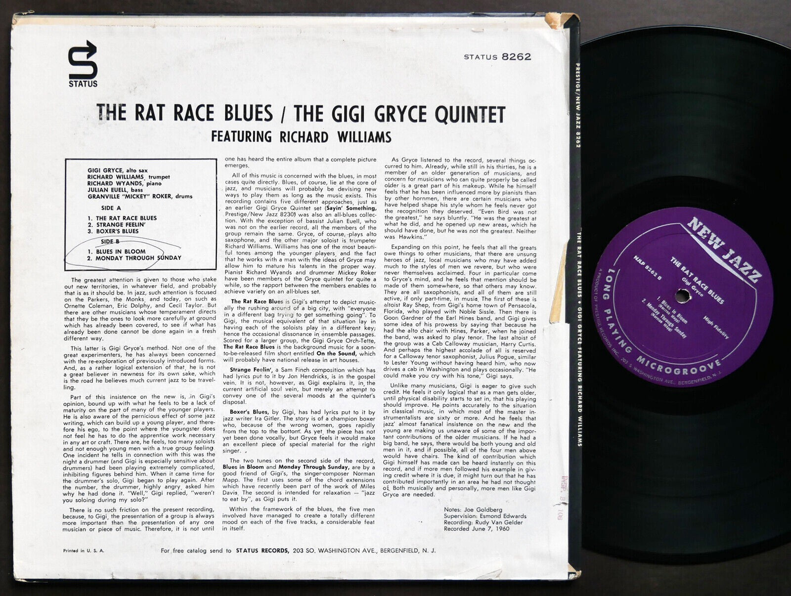 GIGI GRYCE RICHARD WILLIAMS The Rat Race Blues LP NEW JAZZ NJ 8262 RVG MONO