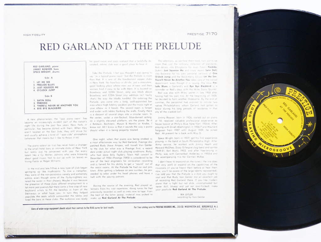 RED GARLAND At The Prelude LP PRESTIGE PRLP 7170 US 1959 JAZZ NJ RVG DG MONO