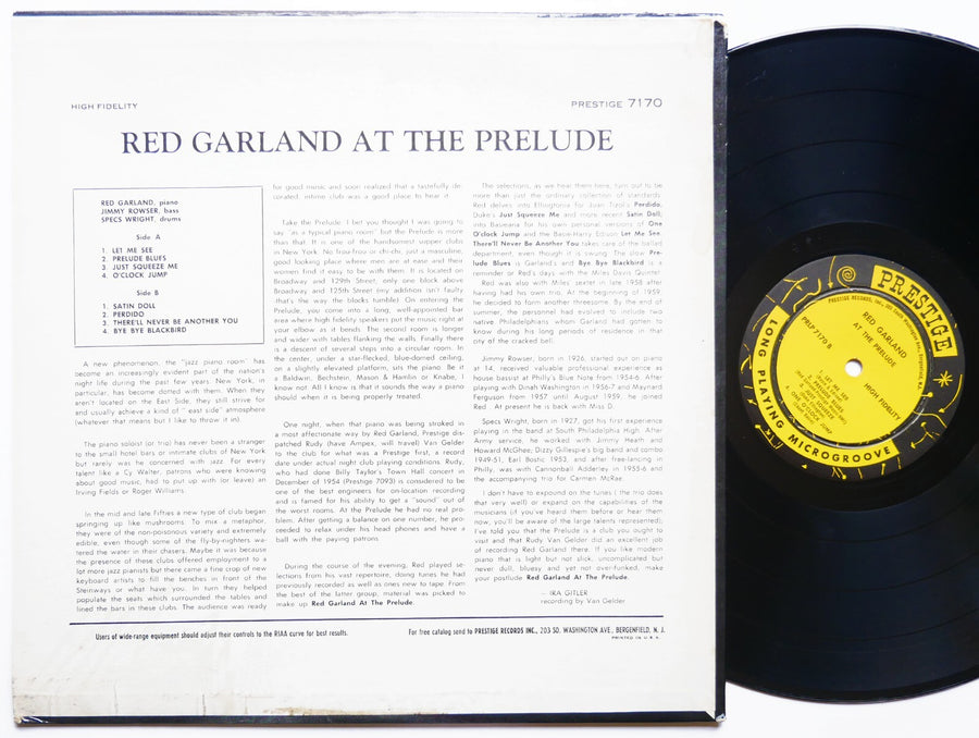 RED GARLAND At The Prelude LP PRESTIGE PRLP 7170 US 1959 JAZZ NJ RVG DG MONO
