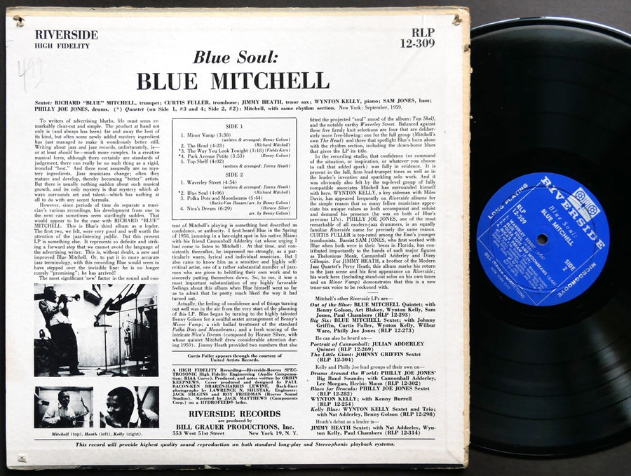BLUE MITCHELL Sextet Blue Soul LP RIVERSIDE RLP 12-309 DG MONO JAZZ Wynton Kelly