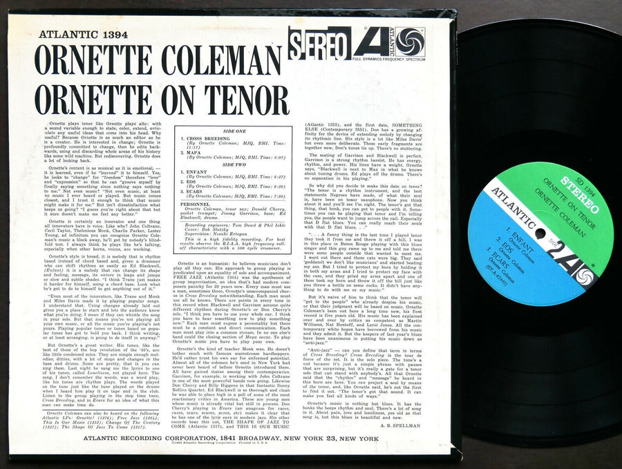 ORNETTE COLEMAN Ornette On Tenor LP ATLANTIC SD 1394 US 1962 Don Cherry CLEAN