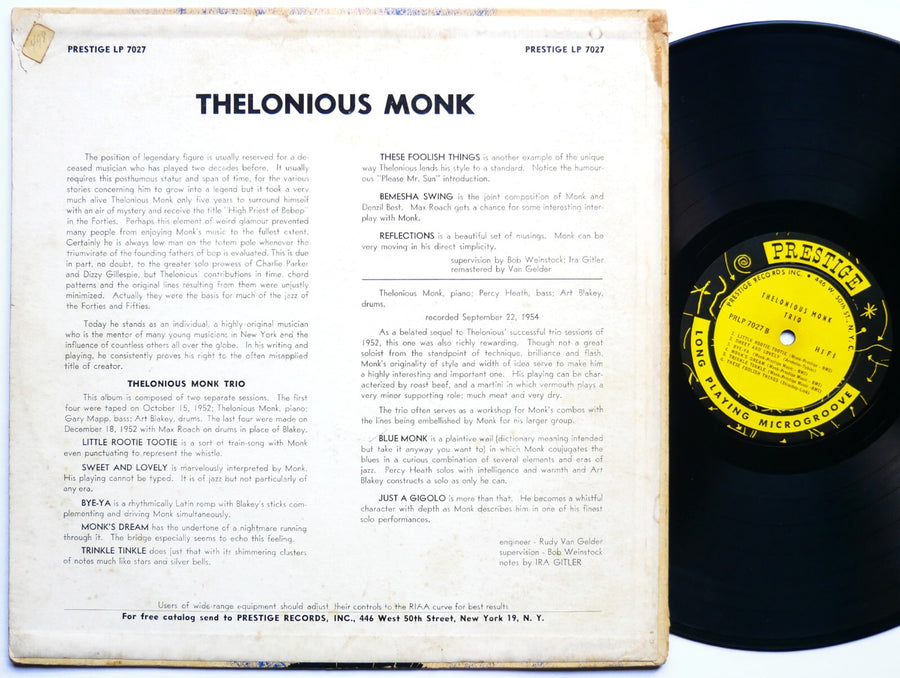 THELONIOUS MONK Trio LP PRESTIGE PRLP 7027 US 1956 DG MONO Art Blakey Max Roach