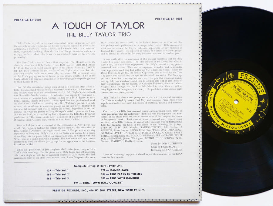BILLY TAYLOR TRIO A Touch Of Taylor LP PRESTIGE PRLP 7001 US 1955 DG MONO CLEAN