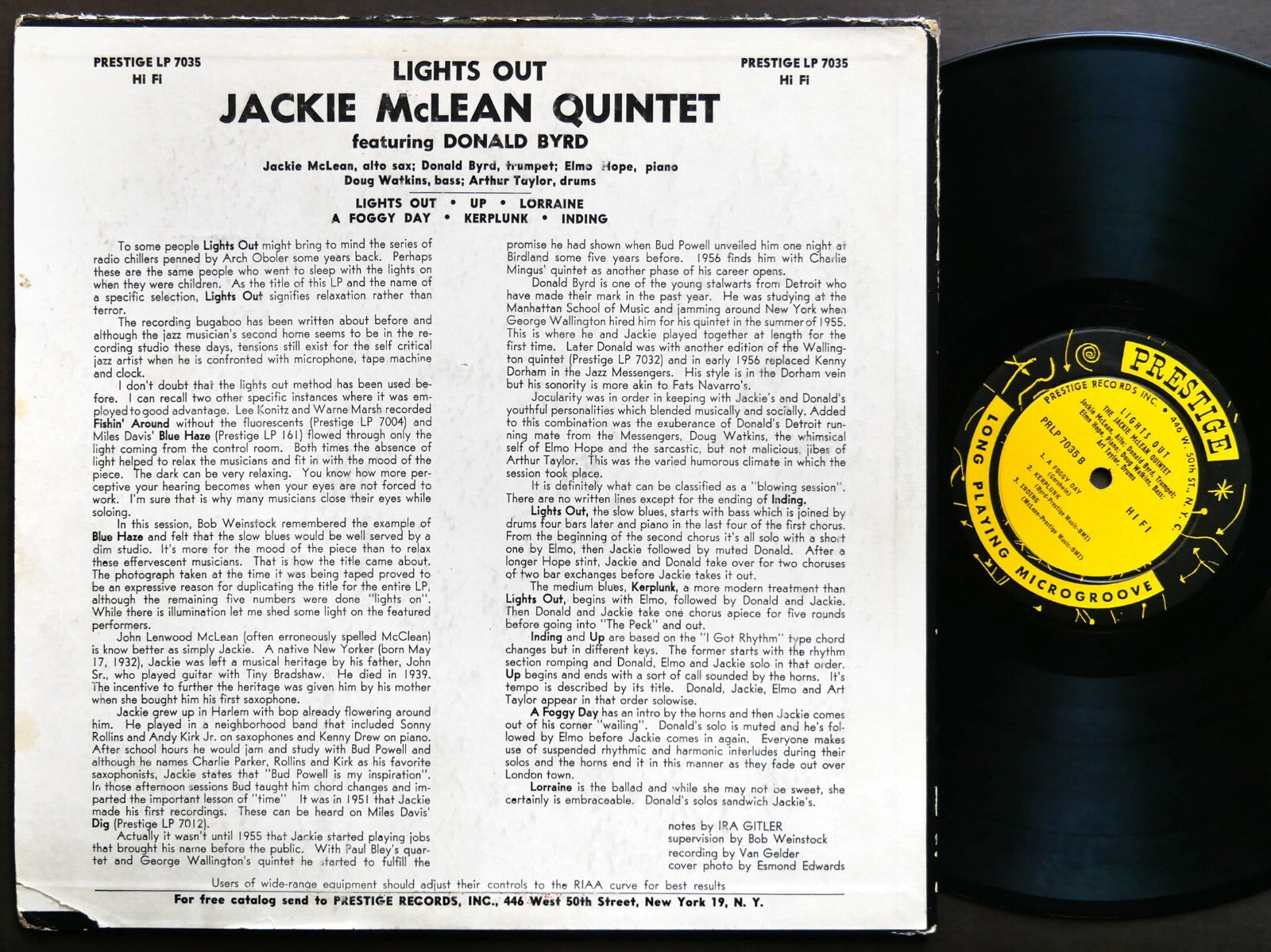 JACKIE MCLEAN DONALD BYRD ELMO HOPE Lights Out! LP PRESTIGE PRLP 7035 RVG MONO
