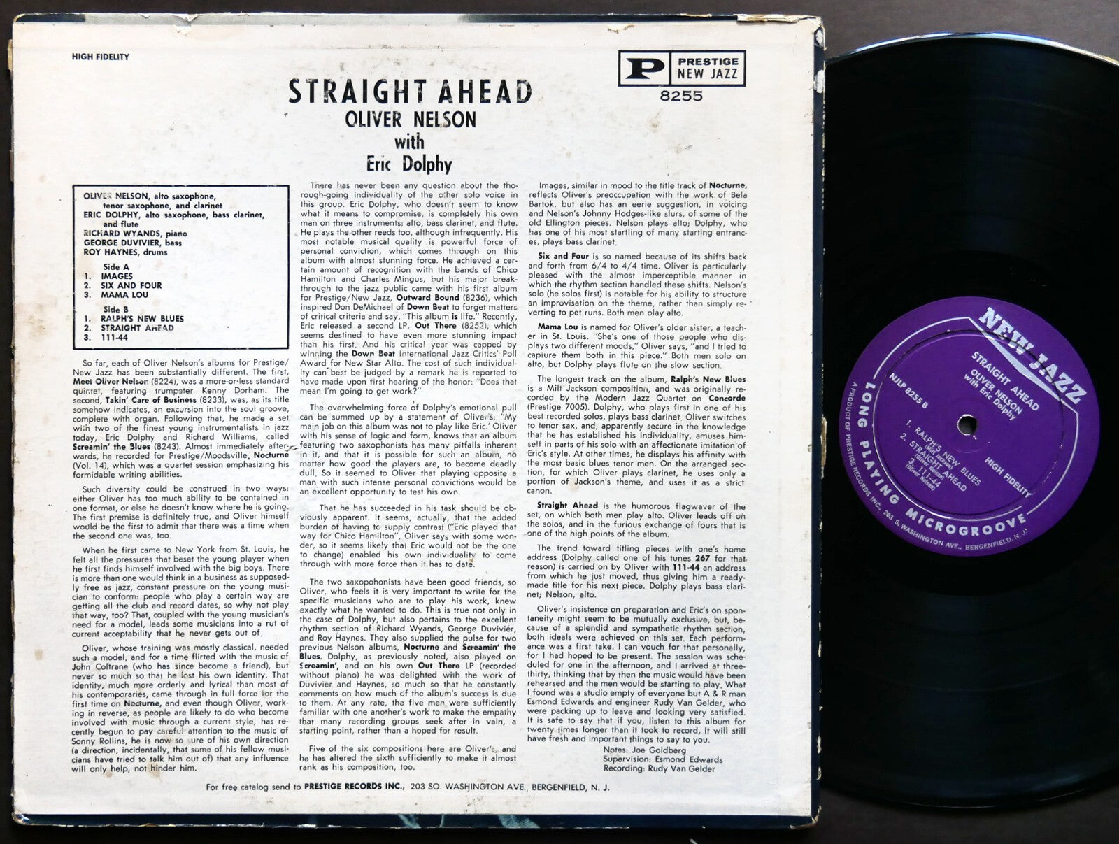OLIVER NELSON ERIC DOLPHY Straight Ahead LP NEW JAZZ NJLP 8255 US 1961 DG MONO