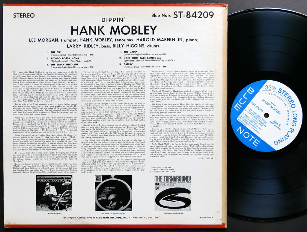 HANK MOBLEY Dippin' LP BLUE NOTE BST 84209 US 1966 RVG Lee Morgan Billy Higgins
