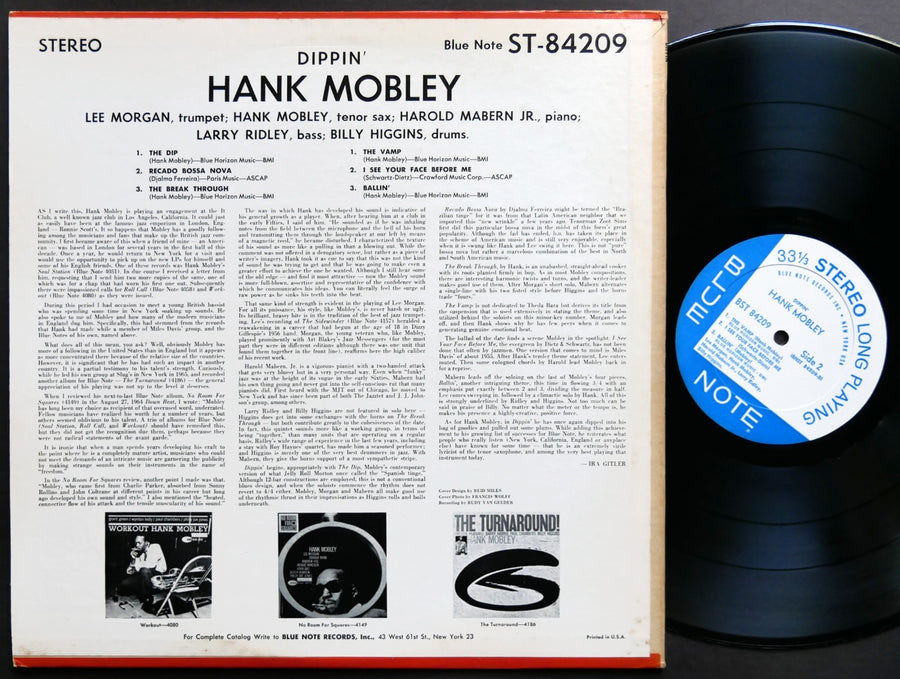 HANK MOBLEY Dippin' LP BLUE NOTE BST 84209 US 1966 RVG Lee Morgan Billy Higgins