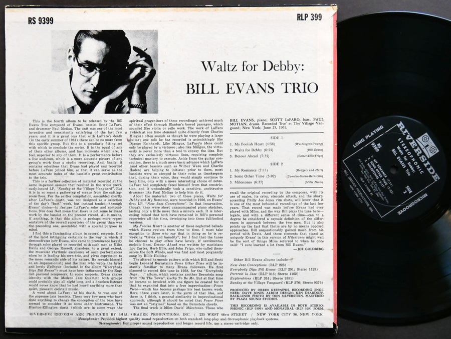 BILL EVANS TRIO Waltz For Debby LP RIVERSIDE RS 9399 US 1963 Scott LaFaro VG+