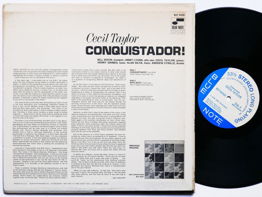 CECIL TAYLOR Conquistador! LP BLUE NOTE 84260 US '66 Alan Silva Henry Grimes VG+