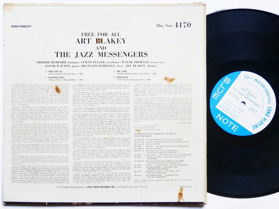 ART BLAKEY Free For All LP BLUE NOTE 4170 EAR MONO Curtis Fuller Wayne Shorter