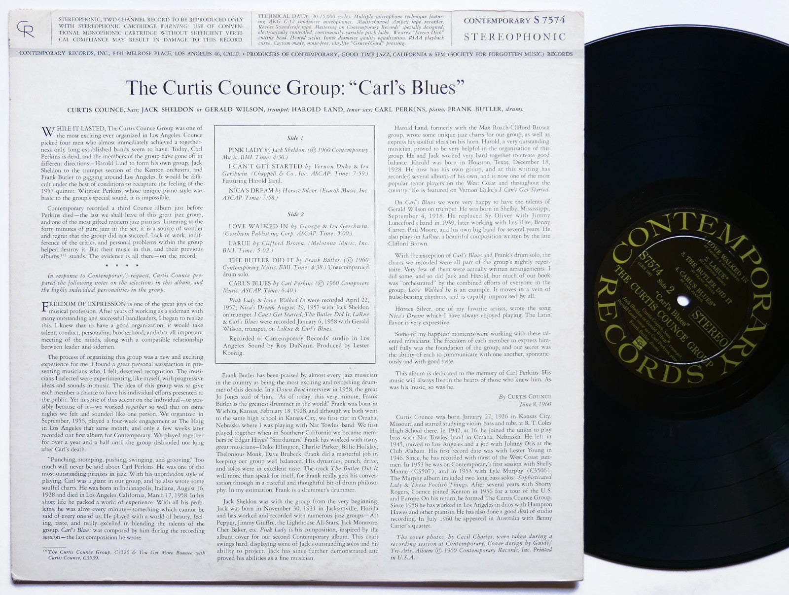 CURTIS COUNCE GROUPS Carl's Blue LP CONTEMPORARY S7574 US 1961 DG ST Harold Land
