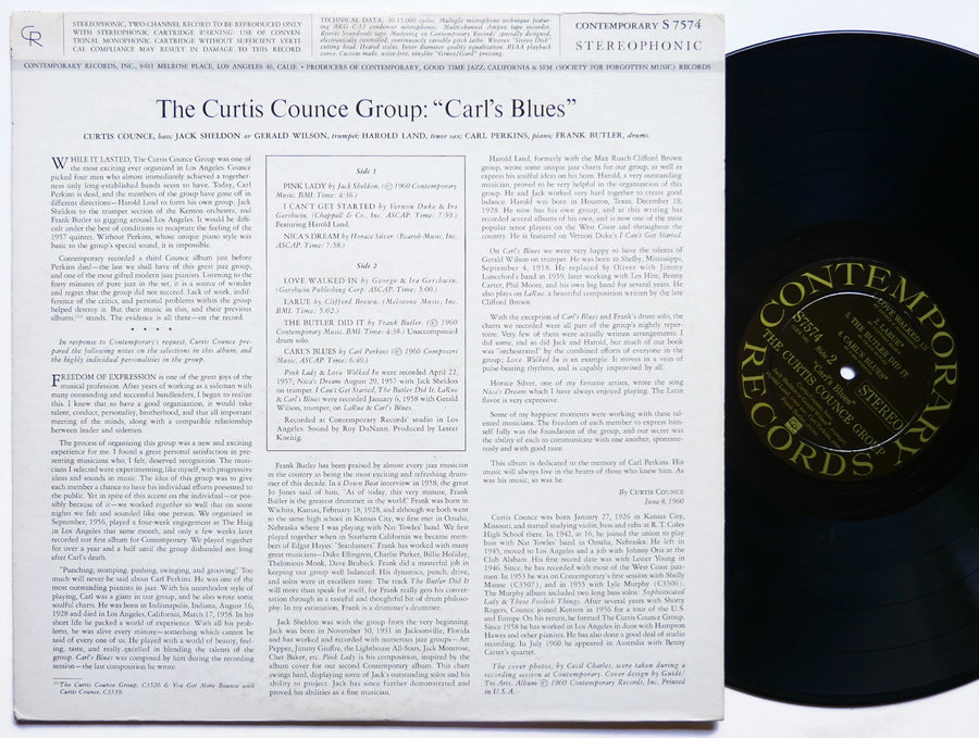 CURTIS COUNCE GROUPS Carl's Blue LP CONTEMPORARY S7574 US 1961 DG ST Harold Land