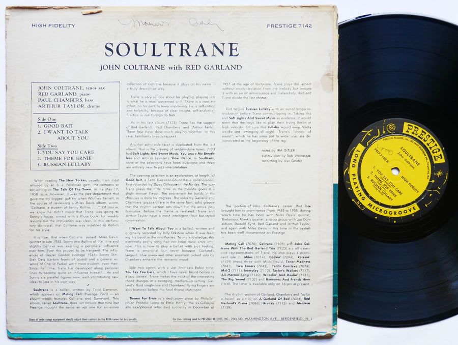 JOHN COLTRANE RED GARLAND Soultrane LP PRESTIGE PRLP 7142 US 1958 NJ RVG DG MONO