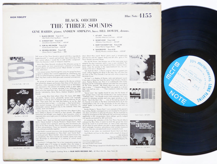 THE THREE 3 SOUNDS Black Orchid LP BLUE NOTE BLP 4155 US 1962 NY EAR MONO JAZZ