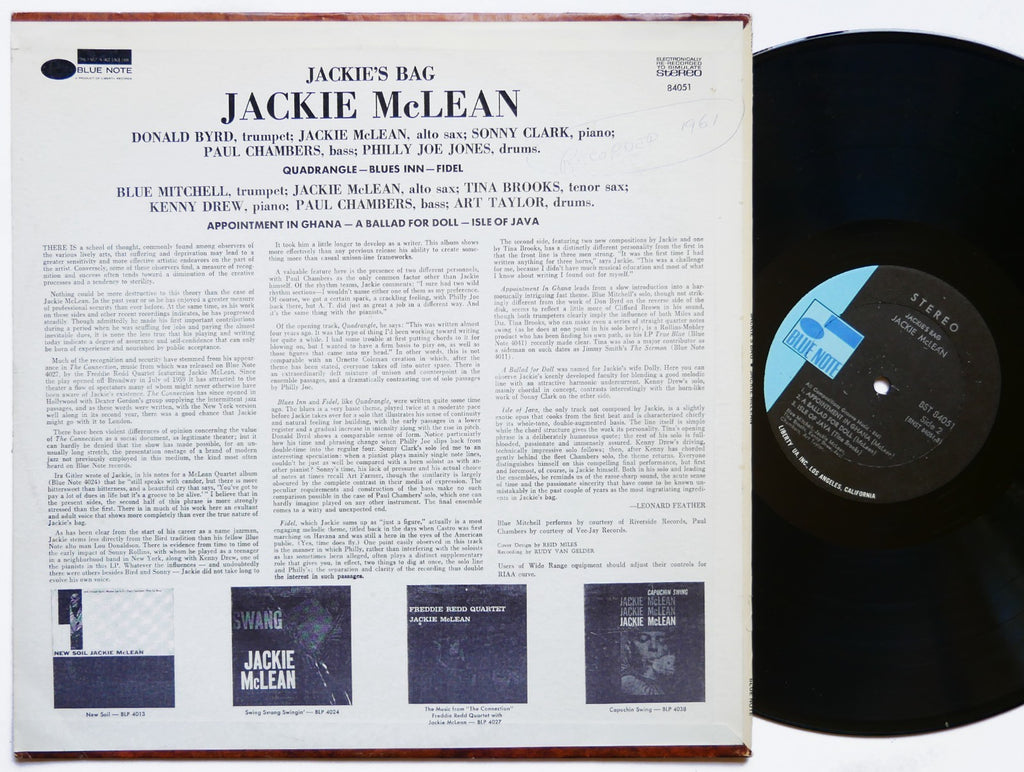 JACKIE MCLEAN Jackie's Bag LP BLUE NOTE BST 84051 US '70 Sonny Clark Tina Brooks