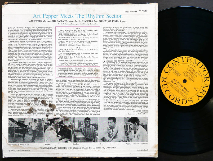 ART PEPPER Meets The Rhythm Section LP CONTEMPORARY C 3532 US 1957 JAZZ DG MONO