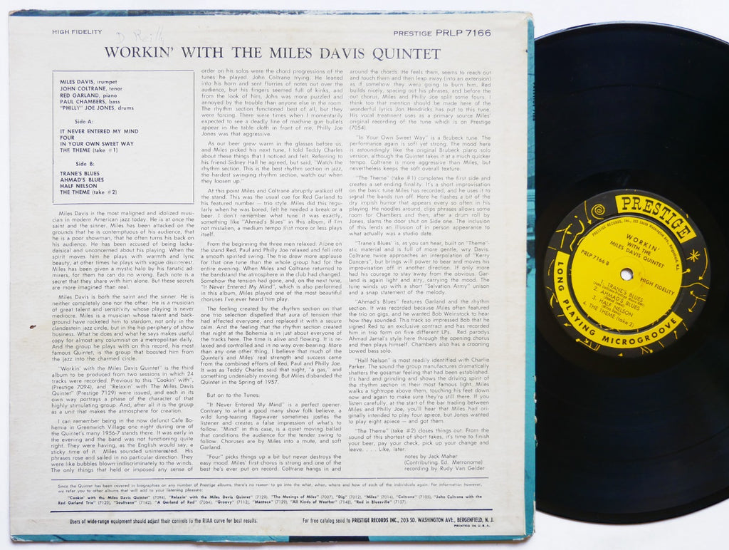 MILES DAVIS Workin' LP PRESTIGE PRLP 7166 US 1959 NJ RVG DG MONO John Coltrane