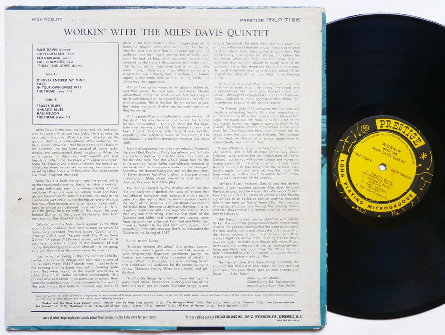 MILES DAVIS Workin' LP PRESTIGE PRLP 7166 US 1959 NJ RVG DG MONO John Coltrane