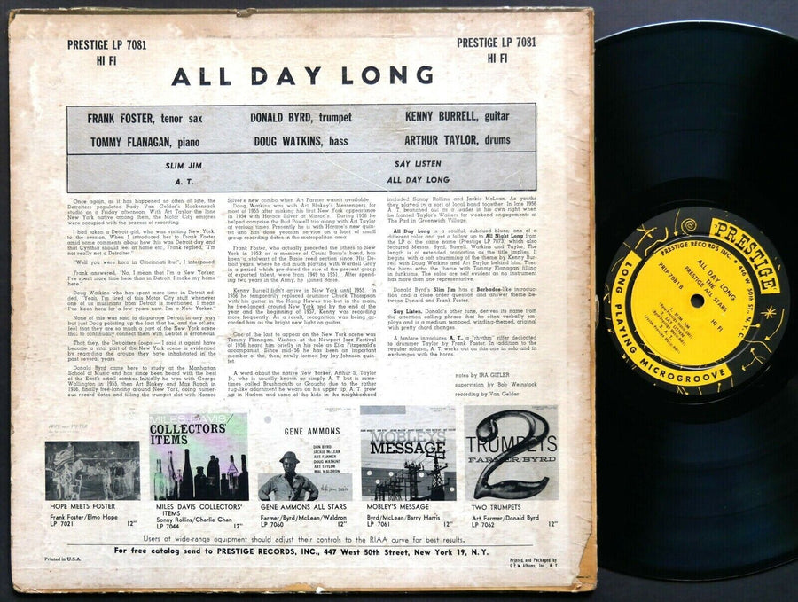 PRESTIGE ALL STARS All Day Long LP PRESTIGE 7081 US 1957 MONO W.50th Donald Byrd