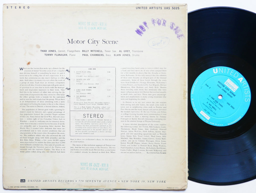 THAD JONES Motor City Scene LP UNITED ARTISTS UAL 4025 US 1959  Tommy Flanagan