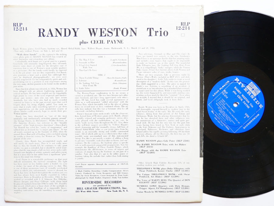 RANDY WESTON Trio CECIL PAYNE With These Hands.. LP RIVERSIDE RLP 12-214 DG MONO